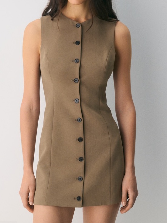 Aritzia Dresses & Skirts - Aritzia Tan Sleeveless Button-Front Shift Dress Regal Dress 4641